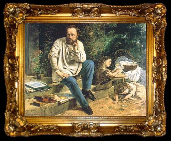 framed  Gustave Courbet Proudhon and his children, ta009-2